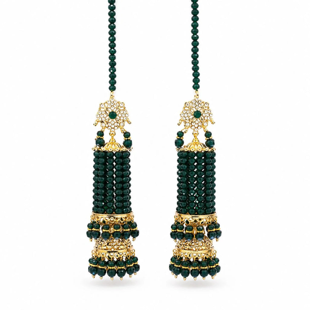 Luxury Emerald Green Crystal Beaded Bridal Kaleere Set with Gold Detailing 2