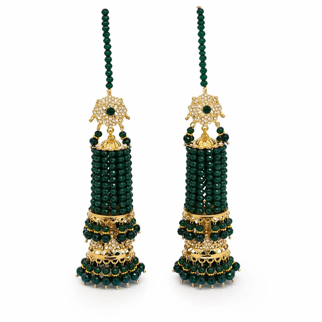 Luxury Emerald Green Crystal Beaded Bridal Kaleere Set with Gold Detailing1