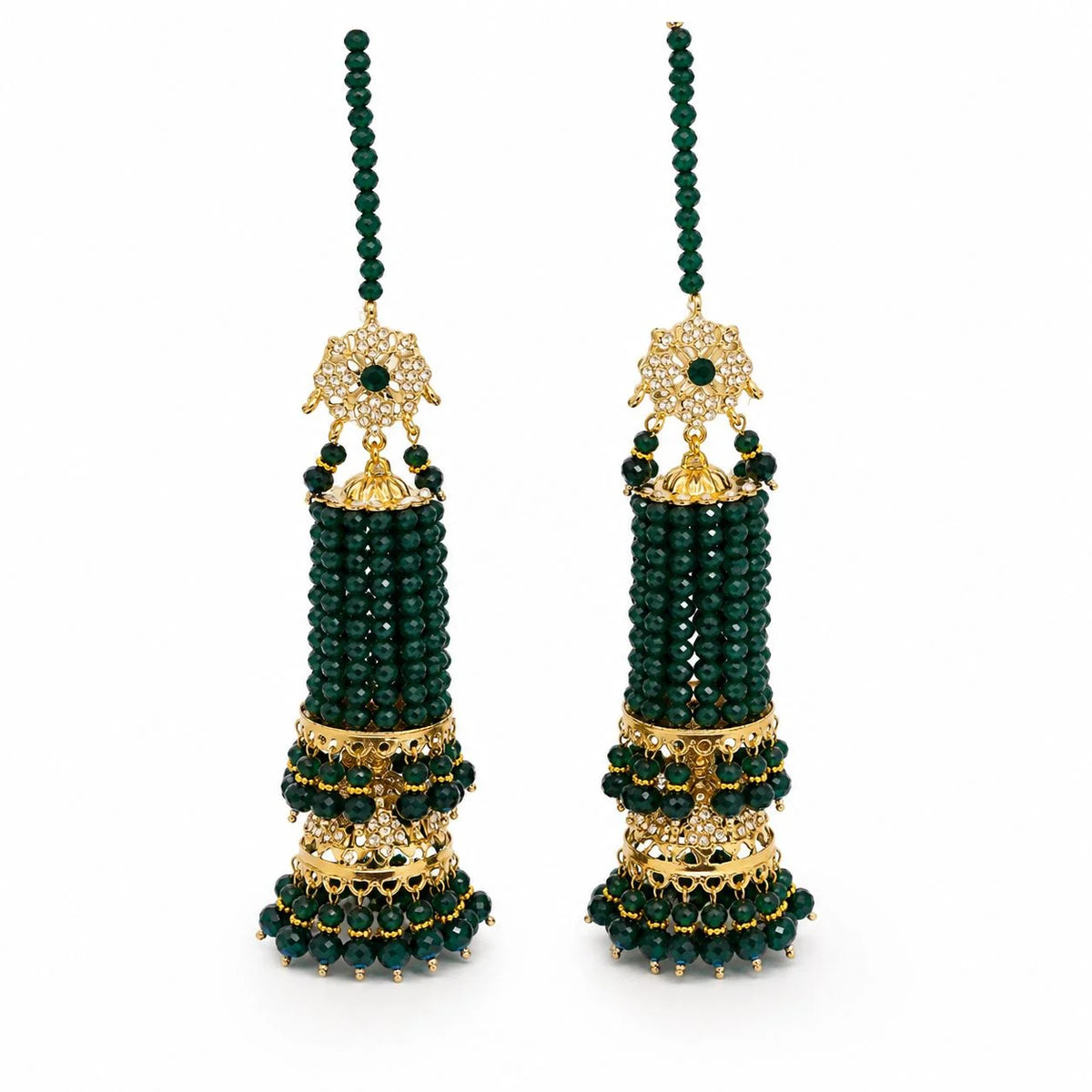 Luxury Emerald Green Crystal Beaded Bridal Kaleere Set with Gold Detailing1