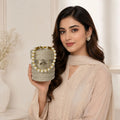 Silver Rhinestone Pearl Handle Round Evening Clutch Bag